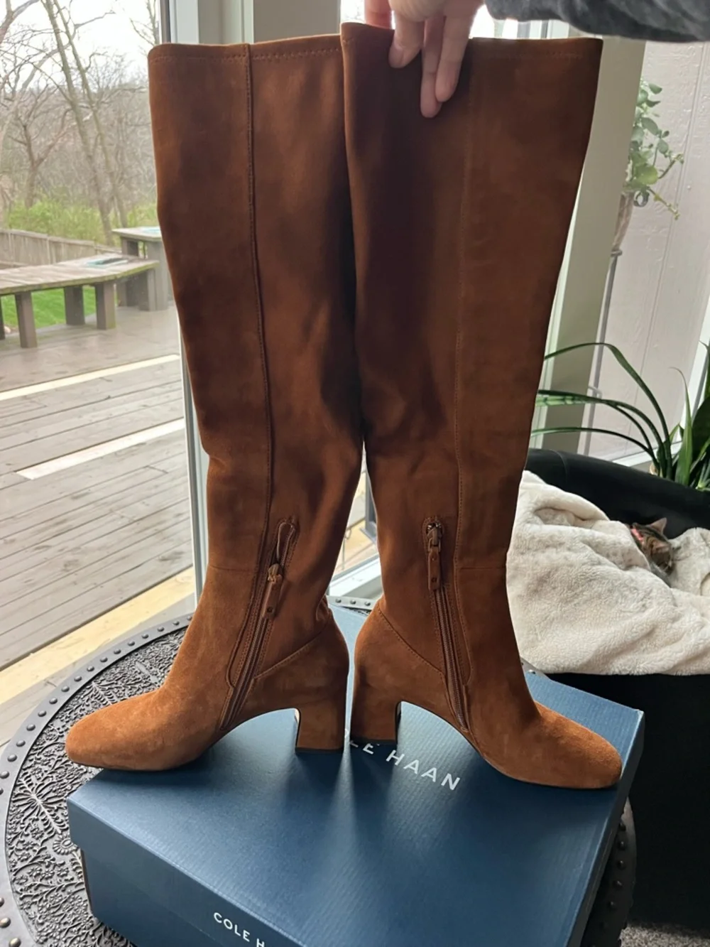 COLE HAAN GEORGETTE OVER THE KNEE BOOTS IN TOBACCO SUEDE 5 - Picture 7 of 11